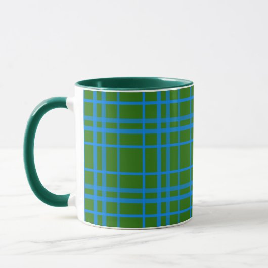 Mug Bleu Sur Vert Tartan Plaid Design Motif (Gauche)
