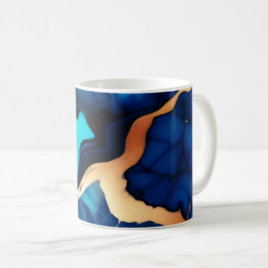 Mug Bleu tendance en or faux marbre (Devant droit)