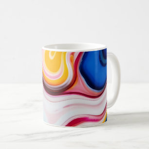Mug Bleu tendance rose jaune faux marbre blanc