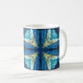 Mug bleu turquoise aquamarine jaune design géométrique (Devant droit)