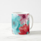 Mug bleu turquoise Aquarelle rouge Fleurs de printemps (Devant droit)