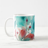 Mug bleu turquoise Aquarelle rouge Fleurs de printemps (Gauche)