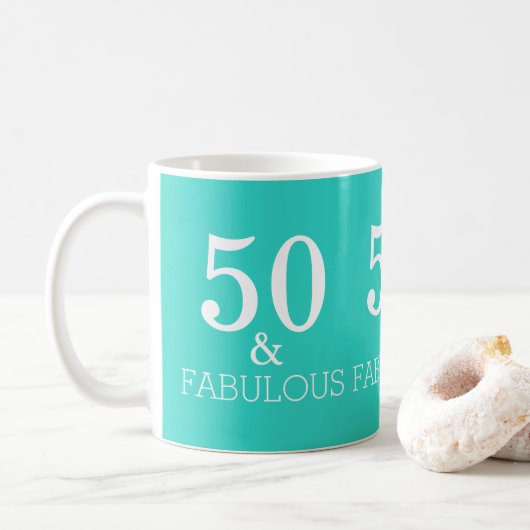 Mug Bleu Turquoise Blanc 50 Et Fabuleux Anniversaire (Avec donut)