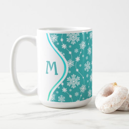 Mug Bleu Turquoise brillant hiver blanc Motif Flocon d (Avec donut)