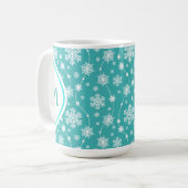 Mug Bleu Turquoise brillant hiver blanc Motif Flocon d (Devant gauche)
