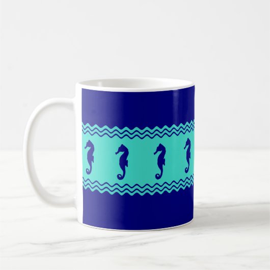 Mug Bleu Turquoise Côtière Seahors Stripes (Gauche)