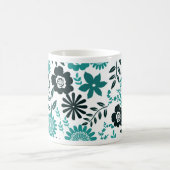 Mug Bleu turquoise et vert olive foncé motif floral (Centre)