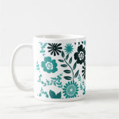 Mug Bleu turquoise et vert olive foncé motif floral (Gauche)