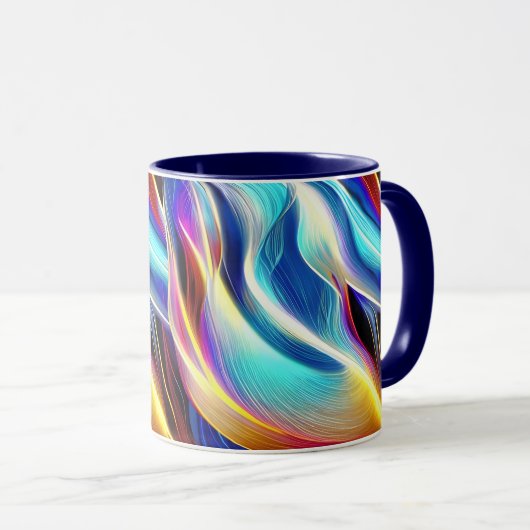 Mug Bleu Turquoise rose Jaune Blanc Vave Abstraction (Devant droit)