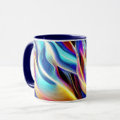 Mug Bleu Turquoise rose Jaune Blanc Vave Abstraction (Devant gauche)