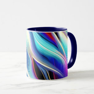 Mug Bleu Turquoise rose Jaune Blanc Vave Abstraction