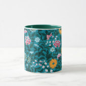 Mug Bleu Turquoise Vert Rouge rose Jaune Motif Floral (Centre)
