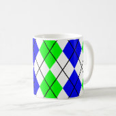 Mug Bleu Vert Blanc Dessin de diamant en Argyle (Devant droit)