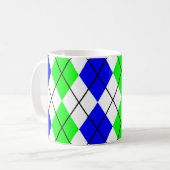 Mug Bleu Vert Blanc Dessin de diamant en Argyle (Devant gauche)