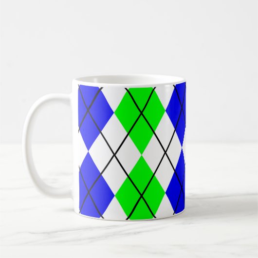 Mug Bleu Vert Blanc Dessin de diamant en Argyle (Gauche)