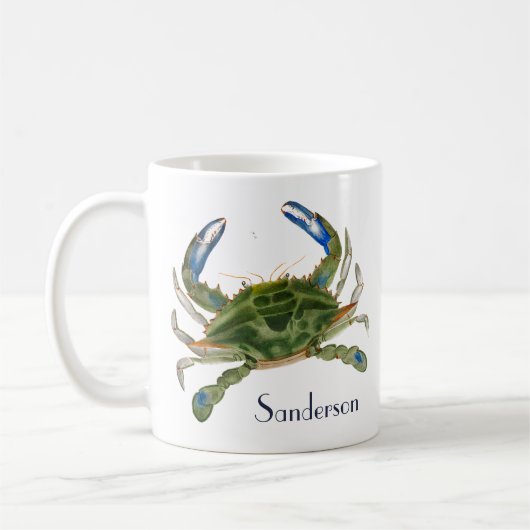 Mug Bleu Vert Crabe Côtière Nautique (Gauche)