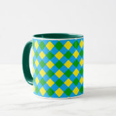 Mug Bleu Vert Jaune Chèque Plaid Design Motif (Devant gauche)
