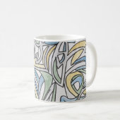 Mug Bleu Vert Jaune Treillis-Peint à la Main Abstrait (Devant droit)