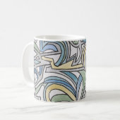 Mug Bleu Vert Jaune Treillis-Peint à la Main Abstrait (Devant gauche)