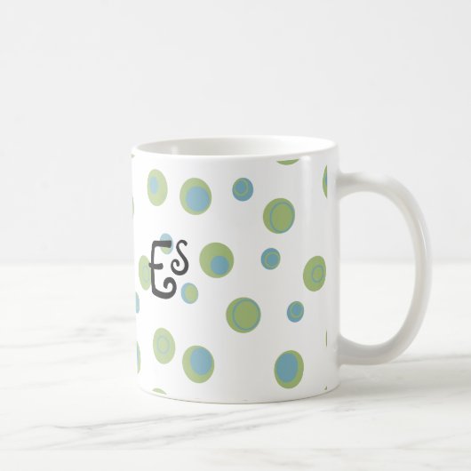 Mug Bleu Vert Pois Monogramme (Droite)