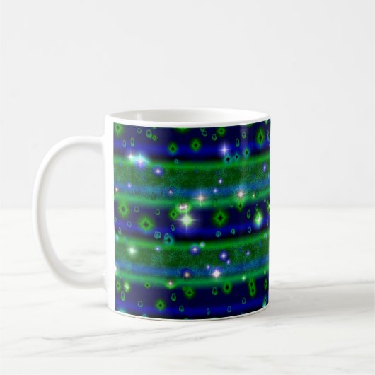 Mug Bleu vert rayures avec étoiles et Raindrops (Gauche)