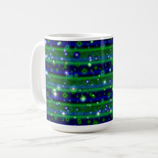 Mug Bleu vert rayures avec étoiles et Raindrops (Devant gauche)