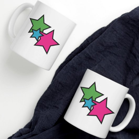 Mug Bleu Vert Rose Noir Étoiles Néon