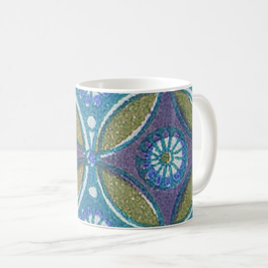 Mug Bleu vert Rustique Boho Motif circulaire géométriq (Devant droit)
