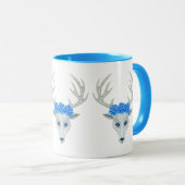 Mug Bleu Vibrant tête de cerf blanc Antlers Roses (Devant droit)