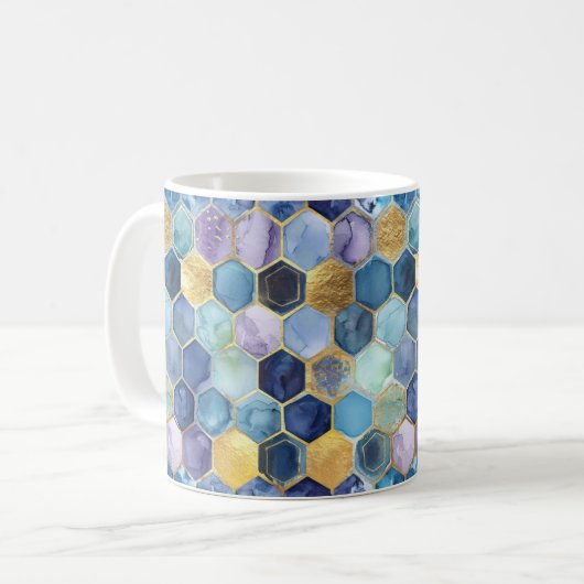 Mug Bleu Violet Menthe Jaune Abstrait (Devant gauche)