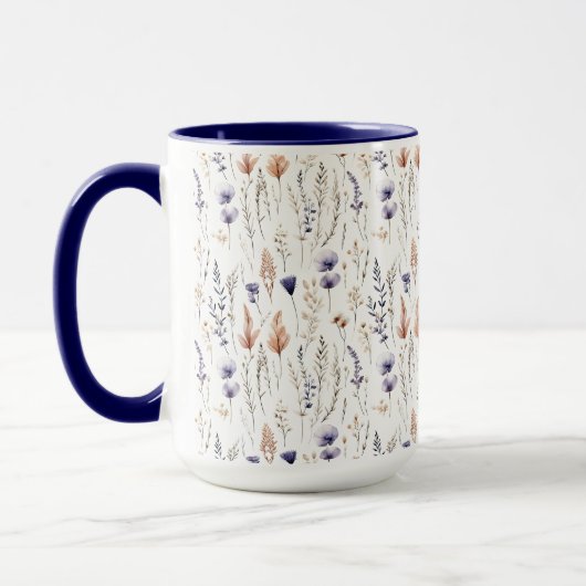 Mug Bleu violet Rose Beige Fleur sauvage Botanique Boh (Gauche)