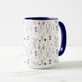 Mug Bleu violet Rose Beige Fleur sauvage Botanique Boh (Devant droit)