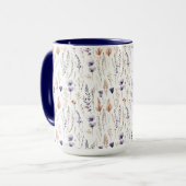 Mug Bleu violet Rose Beige Fleur sauvage Botanique Boh (Devant gauche)