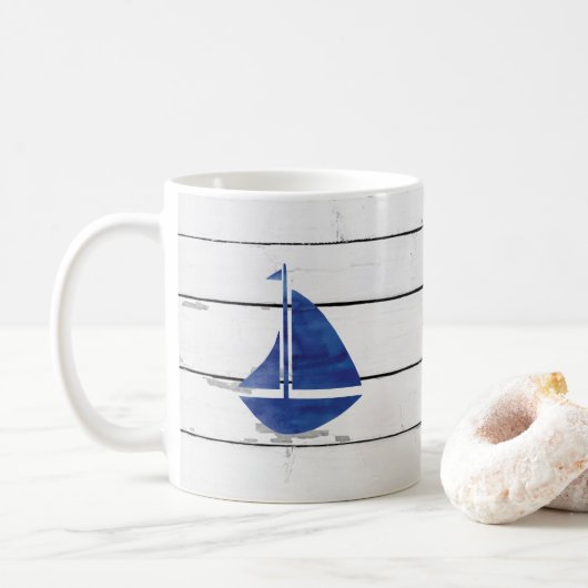 Mug Bleu voilier Nautique Navette Rustique (Avec donut)