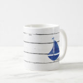 Mug Bleu voilier Nautique Navette Rustique (Devant droit)