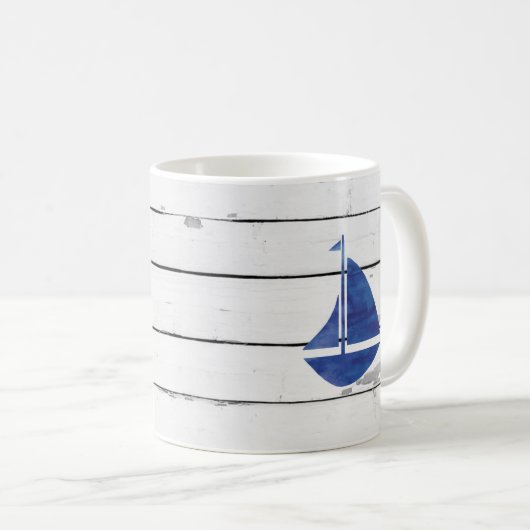 Mug Bleu voilier Nautique Navette Rustique (Devant droit)