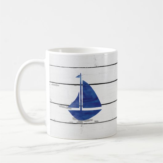 Mug Bleu voilier Nautique Navette Rustique (Gauche)