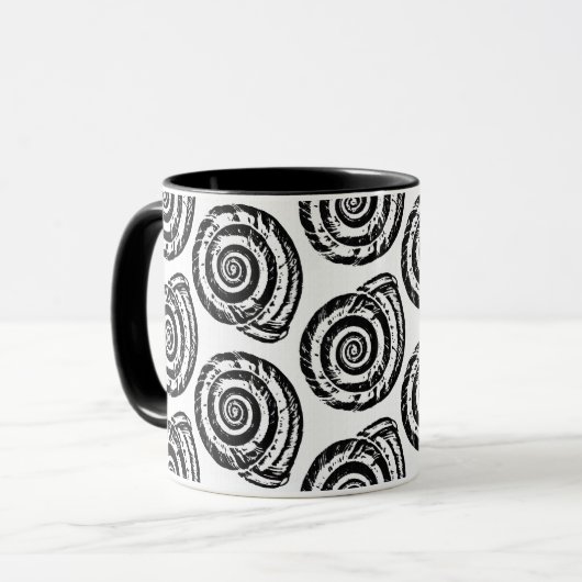 Mug Bloc de coquillages en spirale Impression, noir et (Devant gauche)