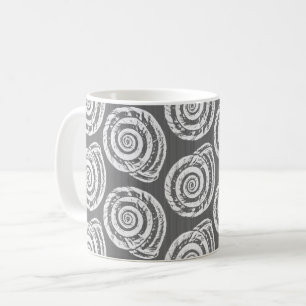 Mug Bloc de coquillages spiraux Impression, gris et bl