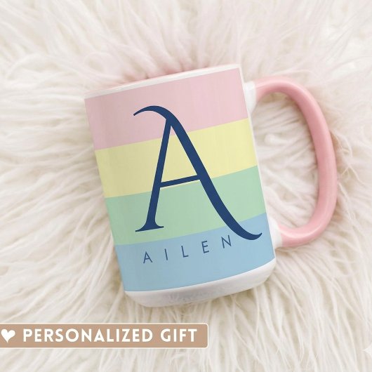 Mug Bloc de couleur pastel moderne initial et nom pers