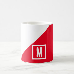 Mug Bloc de couleur rouge et blanc classique monogramm