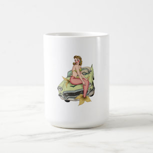 Mug Blonde Mermaid on Vintage Green Car Watercolor Ill