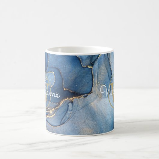 Mug Blue Agate Geode Gold Monogramme Nom du script (Centre)