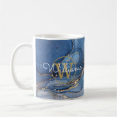 Mug Blue Agate Geode Gold Monogramme Nom du script (Gauche)