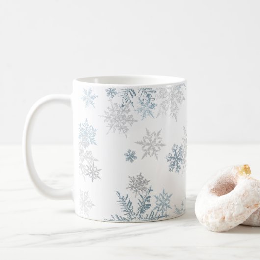 Mug Blue and Silver Grey Winter Wonderland Snowflake (Avec donut)