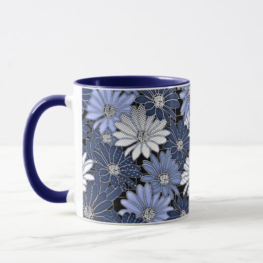 Mug Blue and white daisy pattern (Gauche)