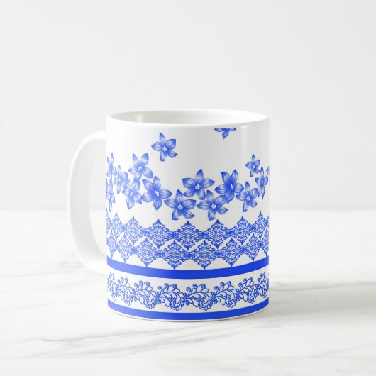 Mug Blue and White floral design, (Devant gauche)