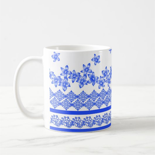 Mug Blue and White floral design, (Gauche)