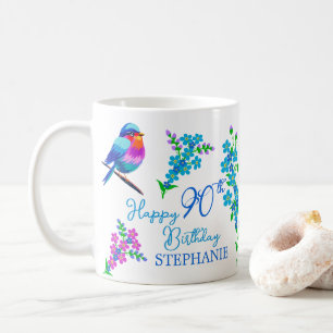Mug Blue Bird Oubliez Moi Pas Floral 90e Anniversaire
