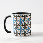 Mug Blue Black Baroque Fleur-de-lis Pattern Design (Gauche)